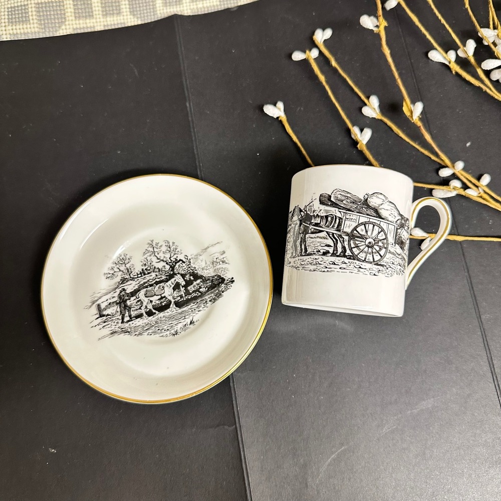 Vintage Royal‎ Chelsea English Bone China Demitasse Cup Saucer "The Pedlar"